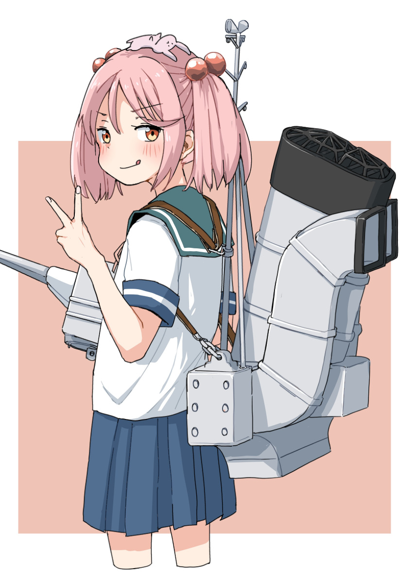 1girl, absurdres, animal, animal_on_head, blue_sailor_collar, blue_skirt, blush, hair_between_eyes