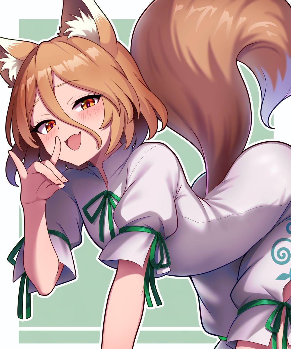 1girl, all_fours, animal_ears, blush, brown_eyes, brown_hair, commentary_request, fox_ears