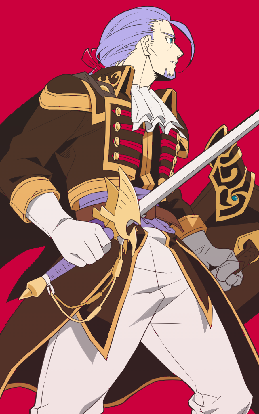 1boy, ascot, belt, black_cape, black_jacket, blue_eyes, brown_belt, cape