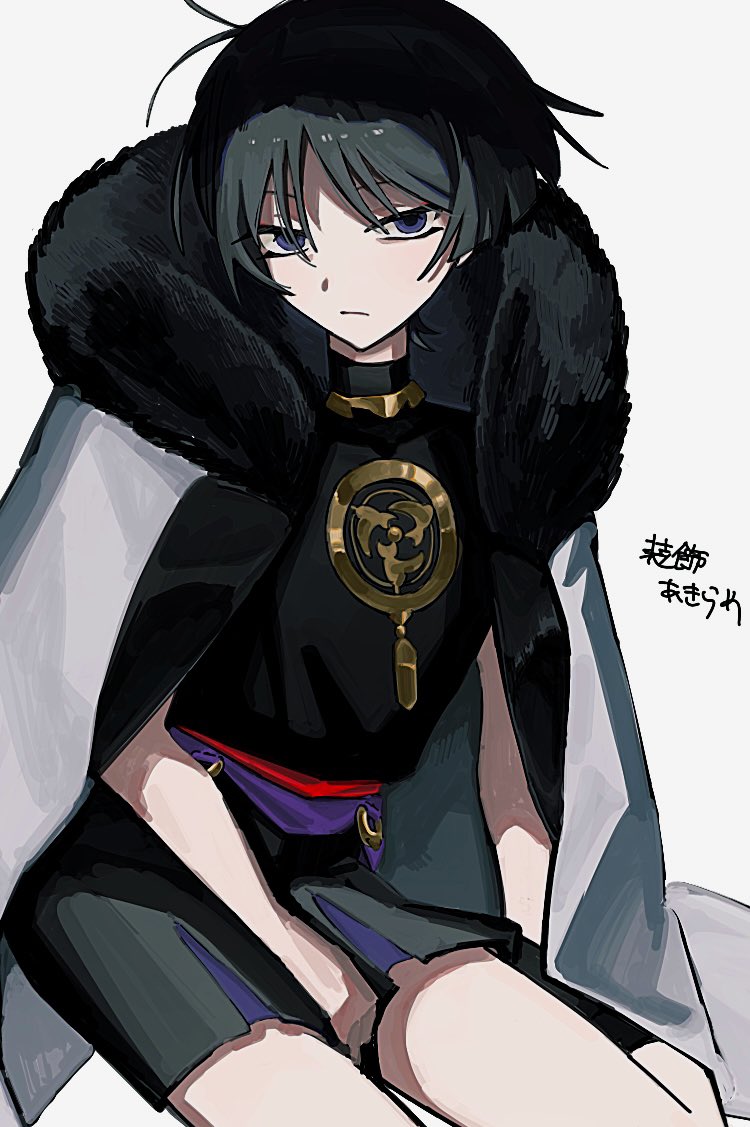 1boy, arm_at_side, between_legs, black_hair, black_shirt, black_shoes, blunt_ends, bpykns98901