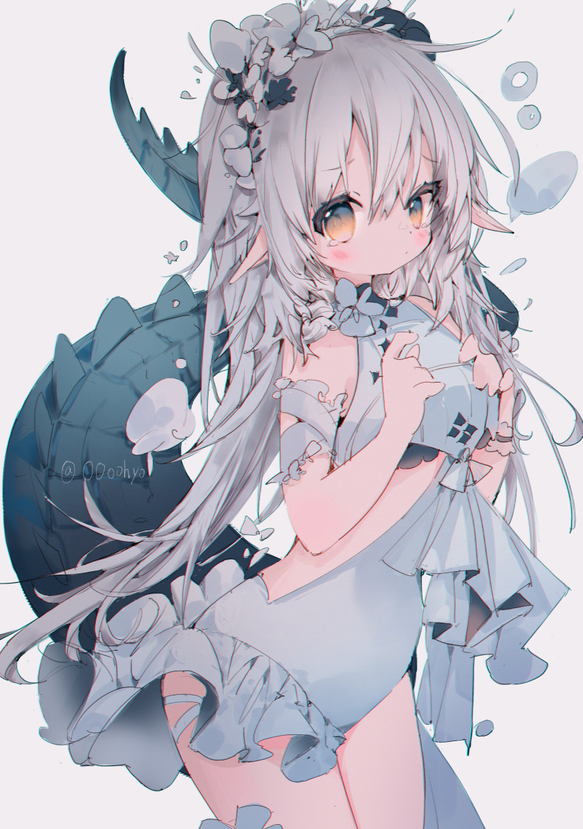 1girl, absurdres, ahoge, arknights, bare_shoulders, blush, braid, casual_one-piece_swimsuit