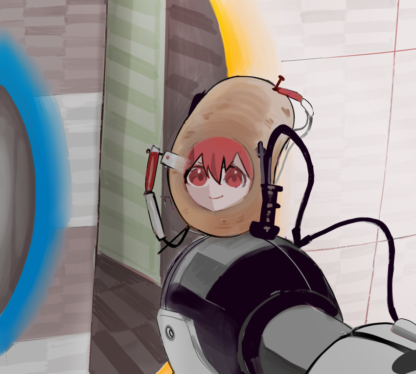 1girl, absurdres, aperture_science_handheld_portal_device, closed_mouth, highres, kasane_teto, looking_at_viewer, microa