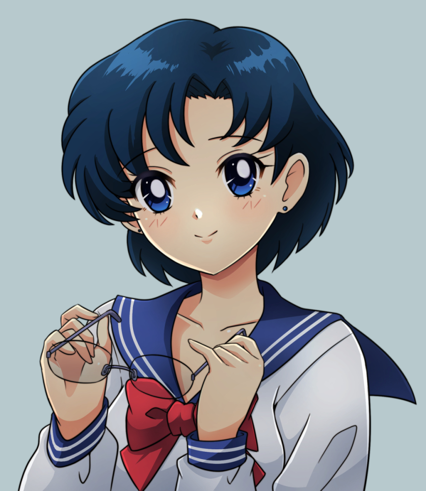 bishoujo_senshi_sailor_moon, blue_choker, blue_eyes, blue_hair, blue_sailor_collar, bow, choker, collarbone
