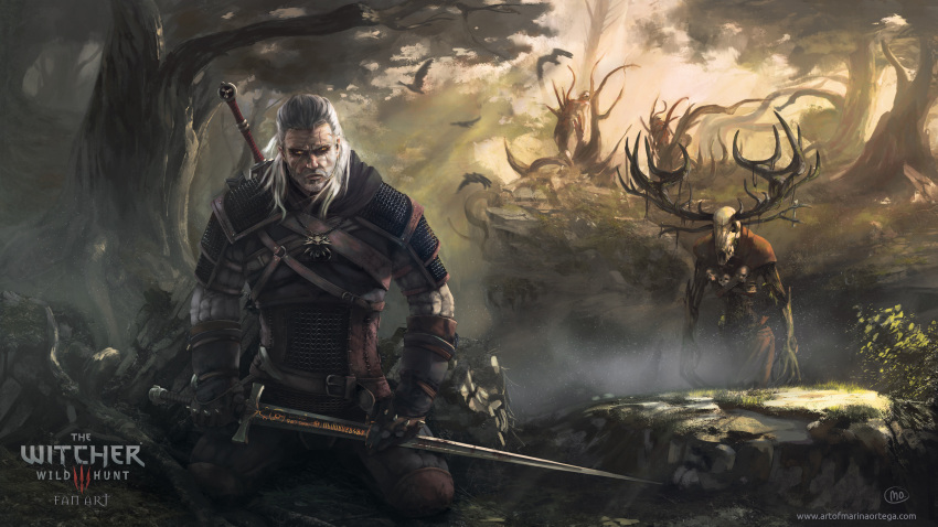 1boy, absurdres, animal_skull, armor, artist_name, black_gloves, copyright_name, deer_skull