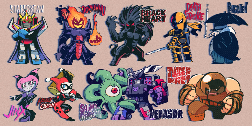 batman_(series), blackheart_(marvel), blue_eyes, character_name, crossover, dc_comics, deathstroke, decepticon