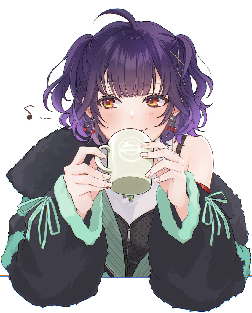 1girl, absurdres, ahoge, aqua_jacket, aqua_ribbon, black_jacket, black_shirt, blunt_bangs