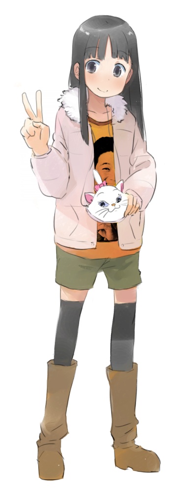 asasow, bad_id, bag, bangs, black_eyes, black_hair, black_legwear, black_thighhighs