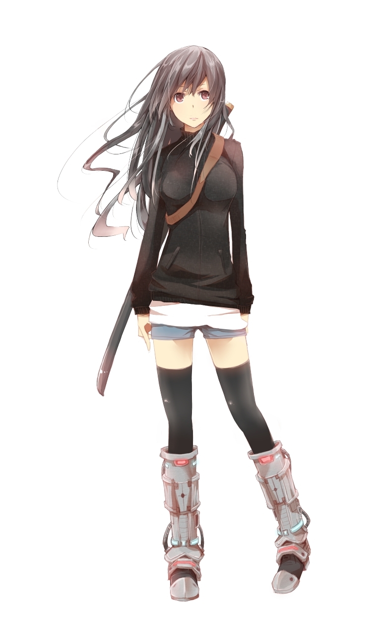 black_thighhighs, boots, eida@renshuuchuu, glowing, highres, knee_boots, long_hair, original