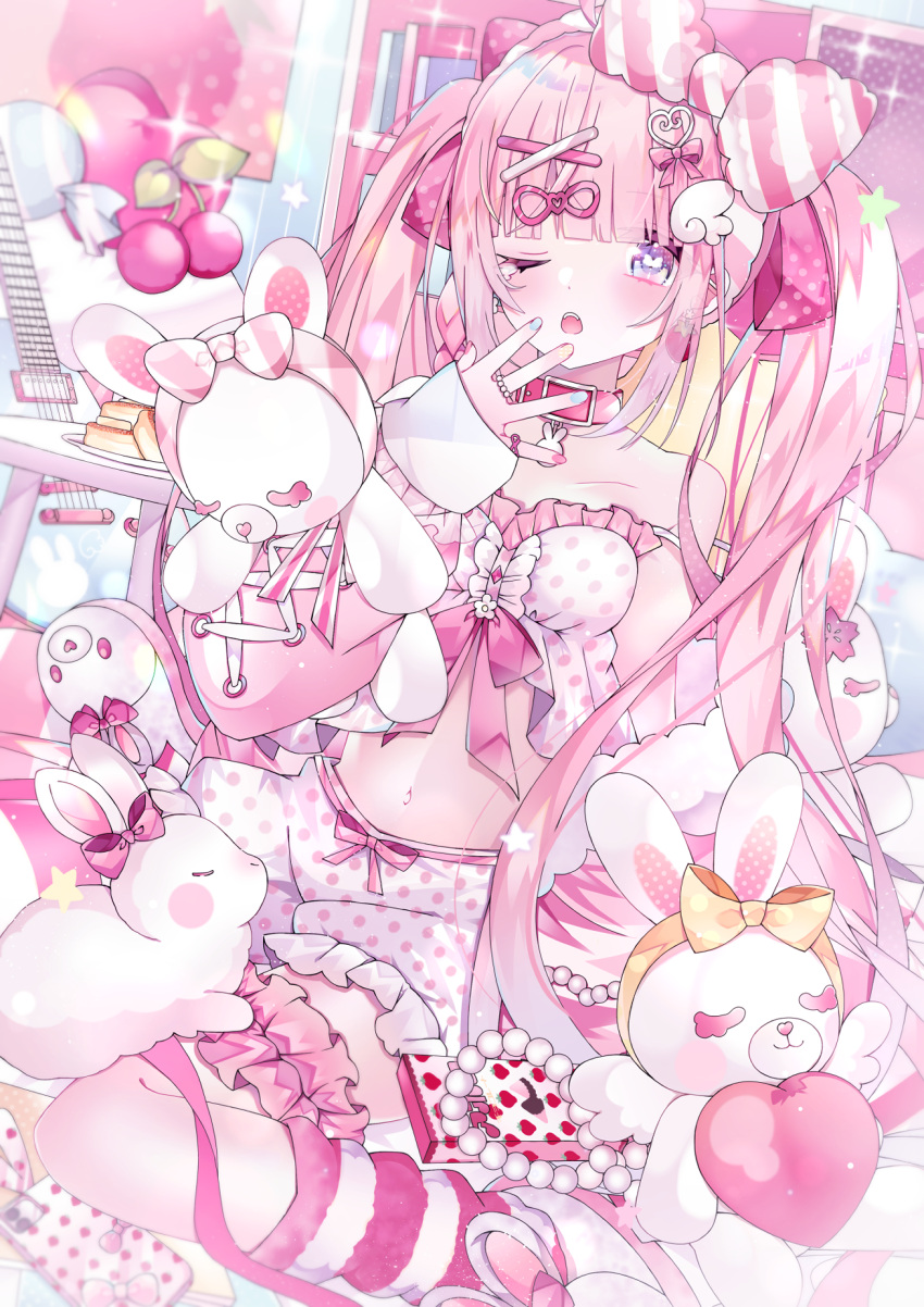 1girl, ;o, aoi_yugina, blue_eyes, blunt_bangs, bow, collar, commission