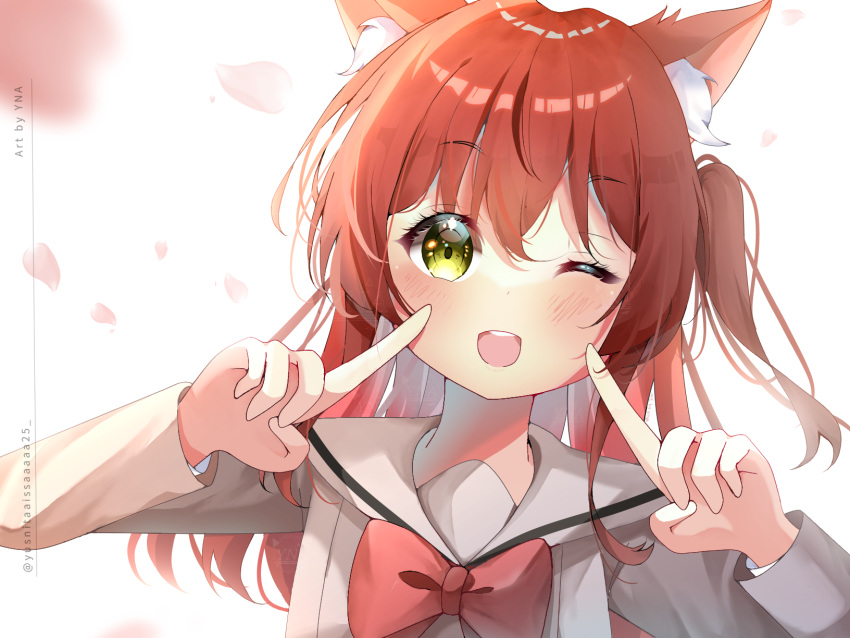 1girl, bocchi_the_rock!, highres, kemonomimi_mode, kita_ikuyo, long_hair, one_eye_closed, open_mouth, red_hair, school_uniform, shuka_high_school_uniform, solo, yellow_eyes, yusnita