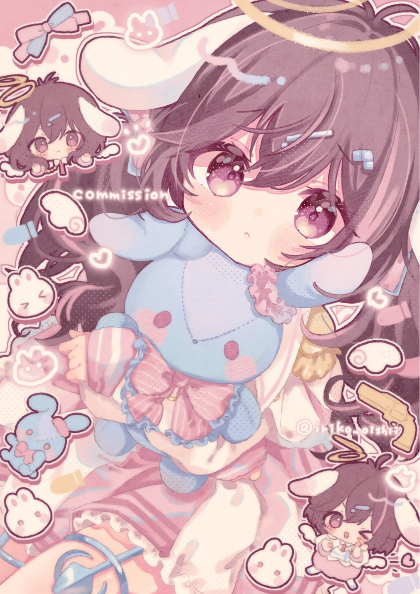 >_o, 1girl, :<, ;d, blush, borrowed_character, bow, bowtie