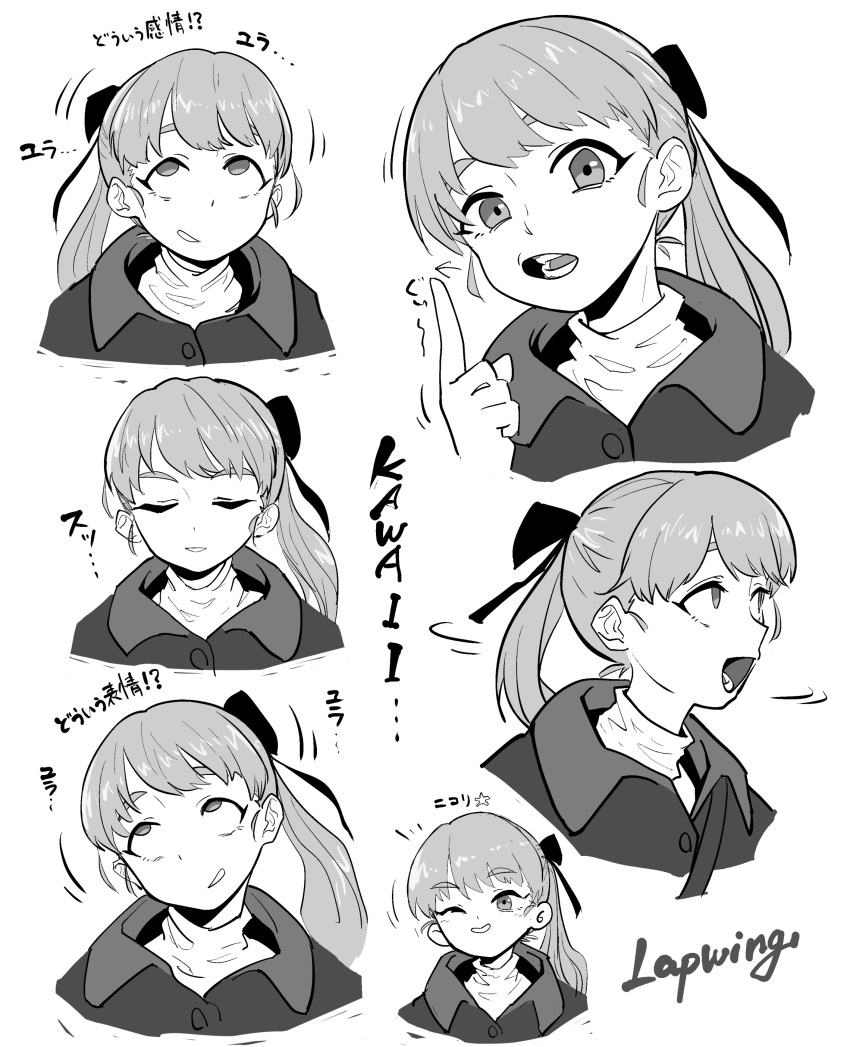 1girl, abonnu_(adooonnu), absurdres, closed_eyes, commentary_request, cropped_torso, greyscale, highres
