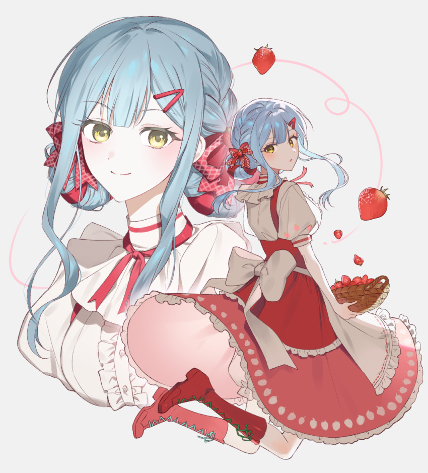 1girl, bang_dream!, bang_dream!_it's_mygo!!!!!, blue_hair, bow, braid, commentary, food