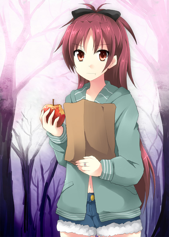 :t, apple, food, fruit, holding, holding_apple, holding_fruit, inui_nagi
