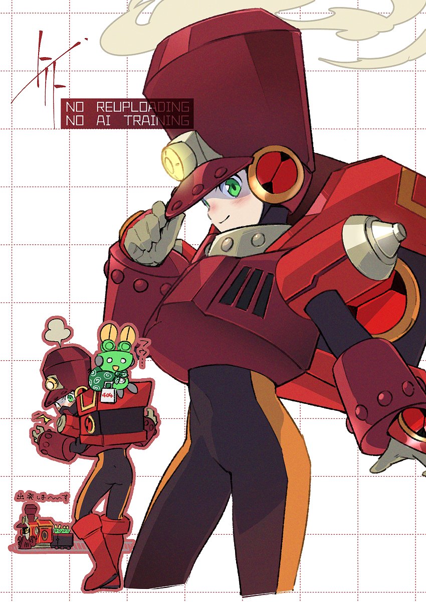 1boy, bodysuit, brown_armor, brown_bodysuit, brown_hat, chargeman.exe, cowboy_shot, double_soul_(mega_man)