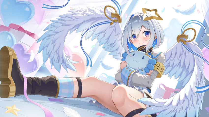 1girl, absurdres, aiguillette, amane_kanata, amane_kanata_(1st_costume), angel, angel_wings, armband