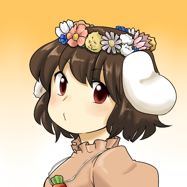 animal_ears, blush, brown_hair, bunny_ears, bust, face, flower, flower_on_head
