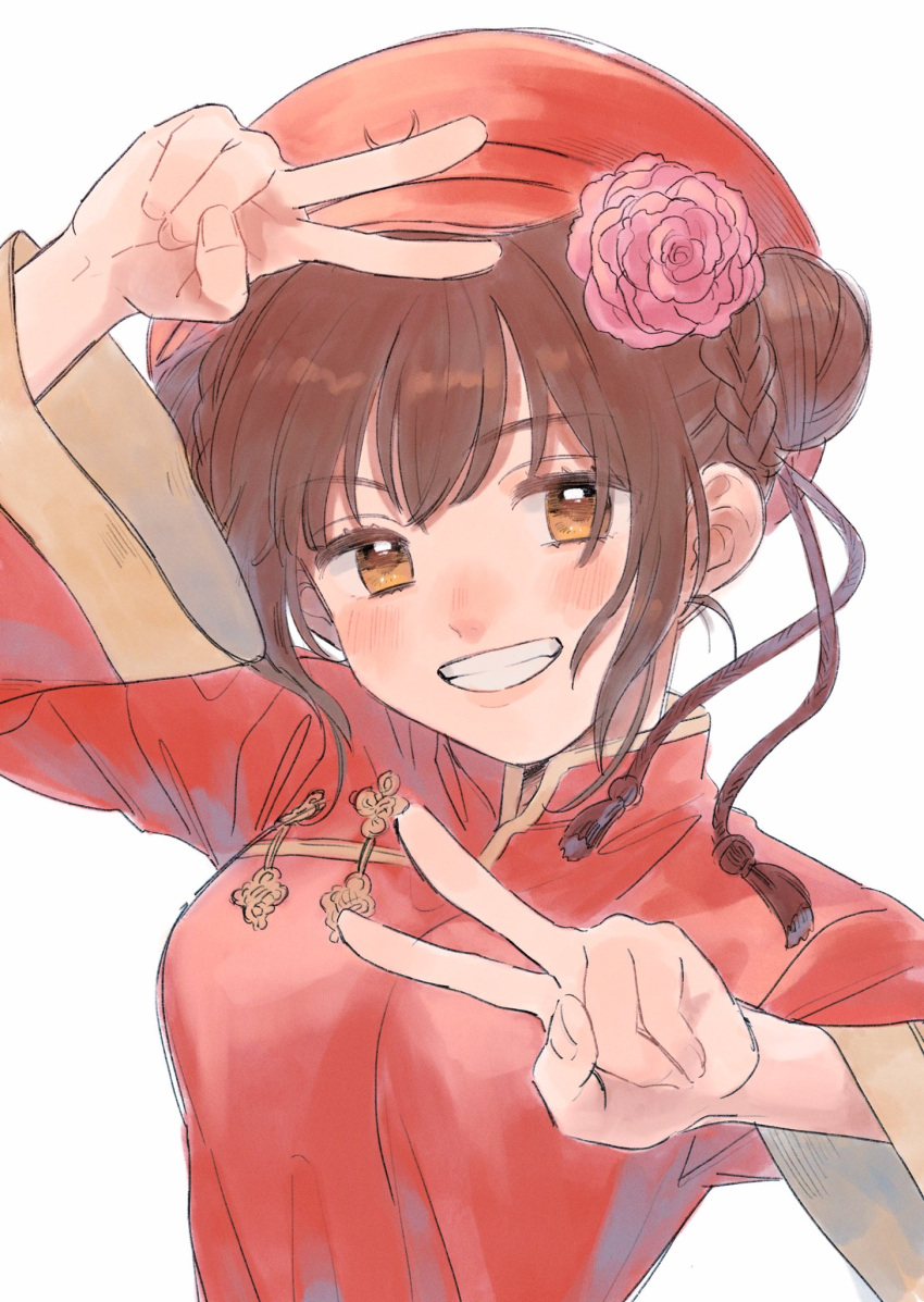 1girl, axis_powers_hetalia, blush, braid, breasts, brown_eyes, brown_hair, changpao