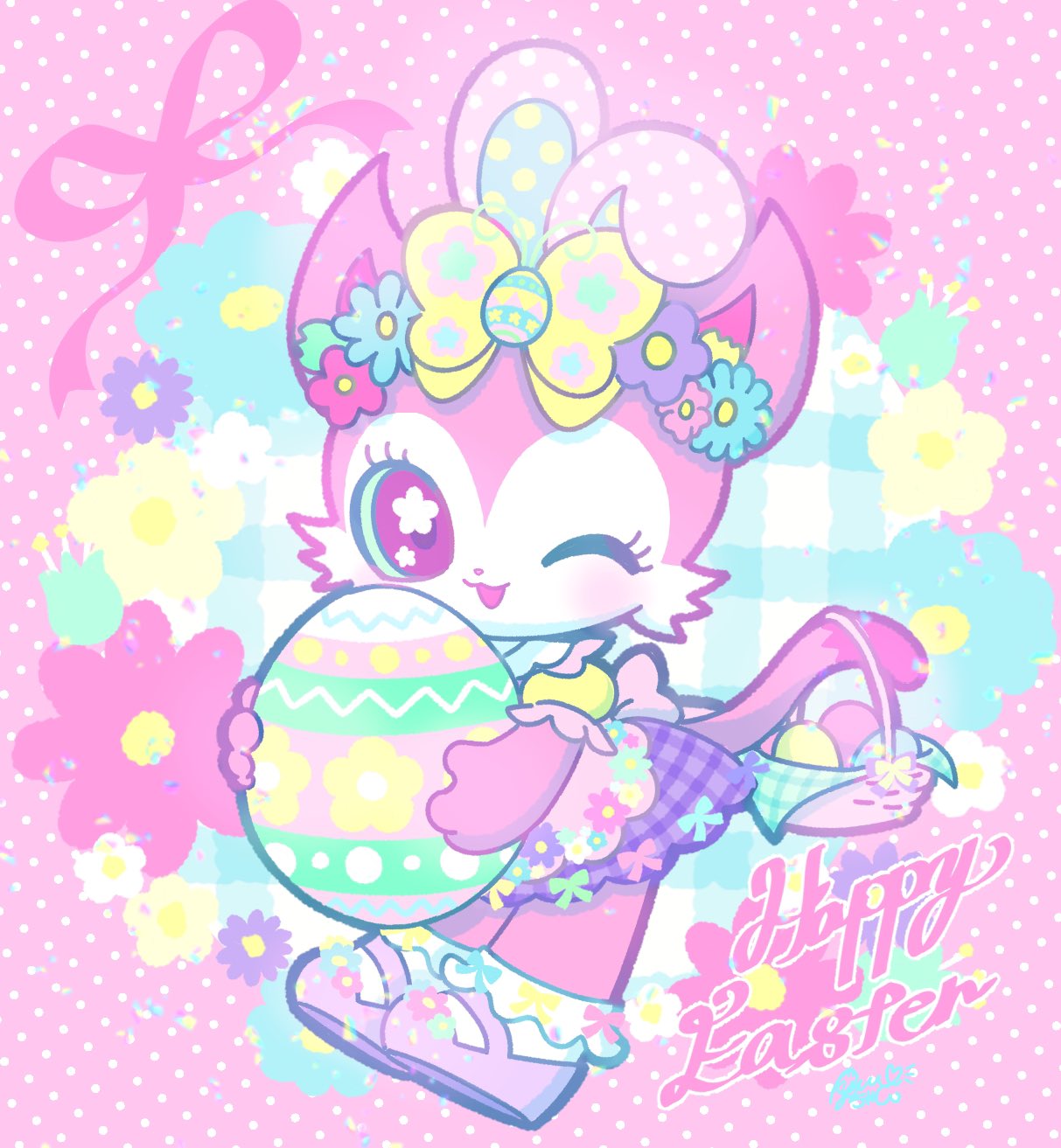 1girl, :3, alternate_costume, animal_ears, apron, basket, beatcats, blush