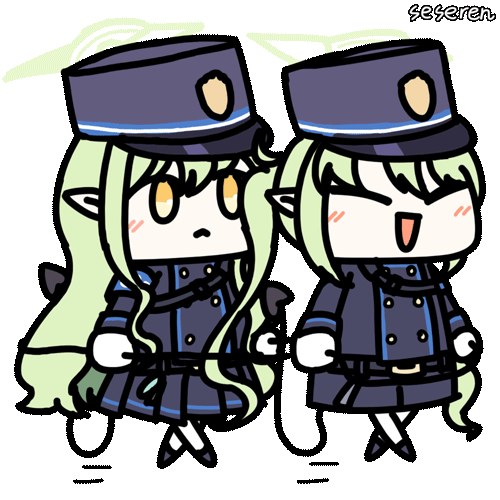 2girls, animated, animated_gif, artist_name, blonde_hair, blue_archive, blush, chibi