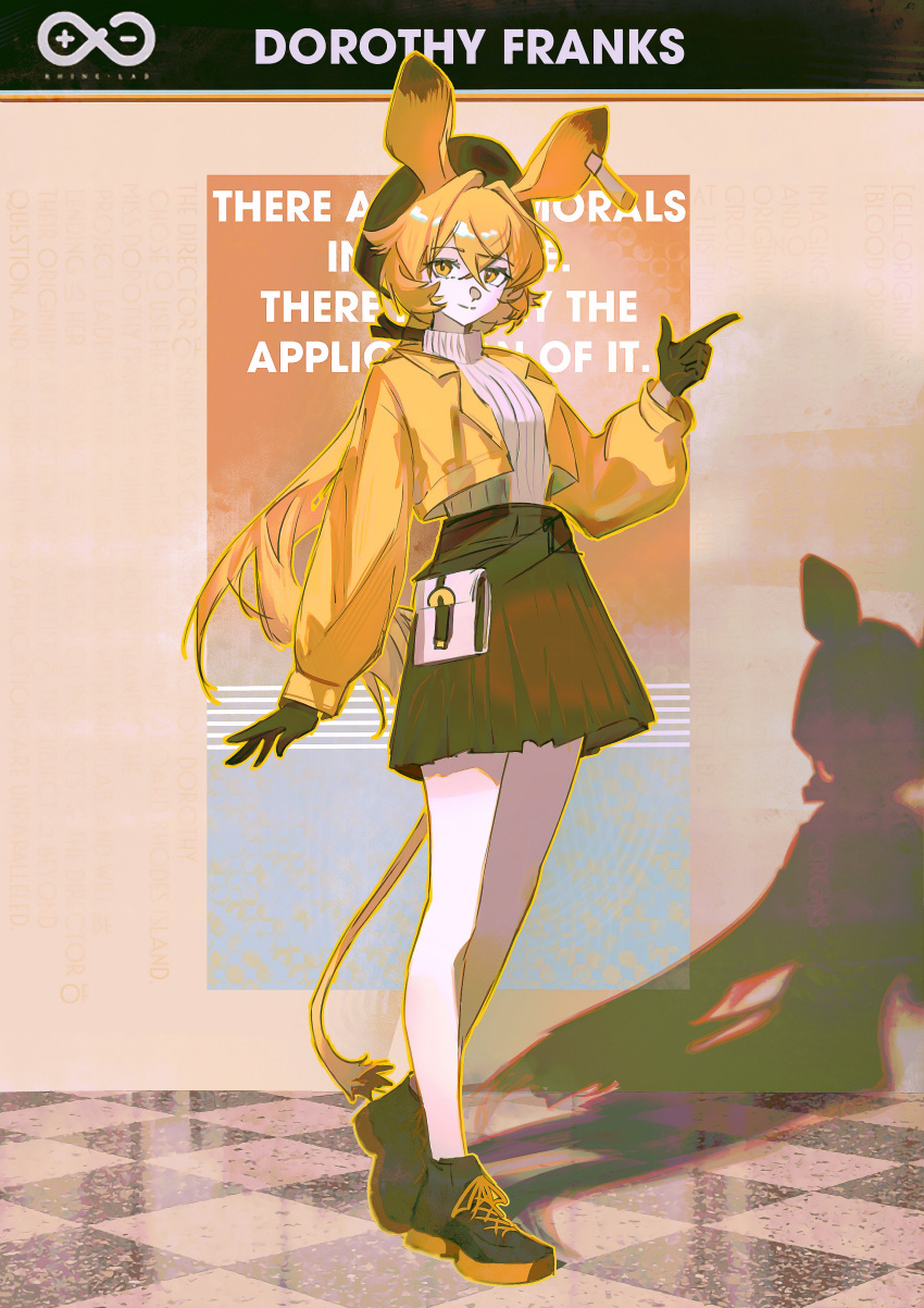 1girl, absurdres, alternate_costume, animal_ears, arknights, black_gloves, black_shoes, black_skirt