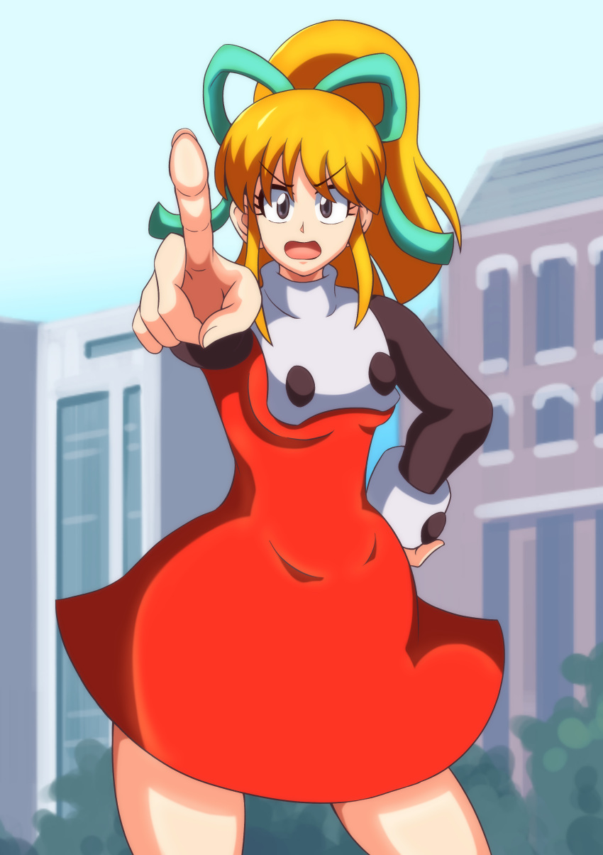 absurdres, aged_up, angry, blonde_hair, breasts, building, capcom, cityscape