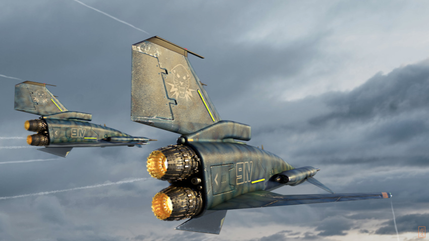 3d, afterburner, aircraft, airplane, black_panther, camouflage, canards, clouds