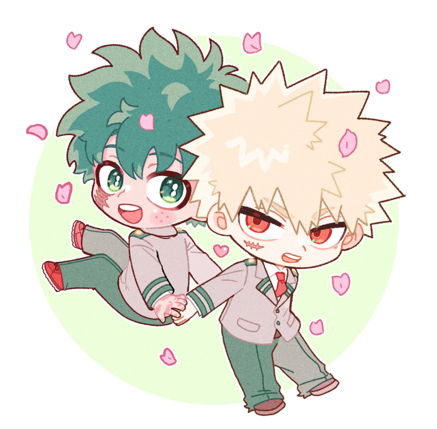 2boys, bakugou_katsuki, blonde_hair, boku_no_hero_academia, brown_shoes, chibi, circle, commentary