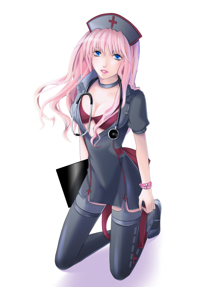 absurdres, alternate_costume, bad_id, black_legwear, black_thighhighs, blue_eyes, boots, breasts