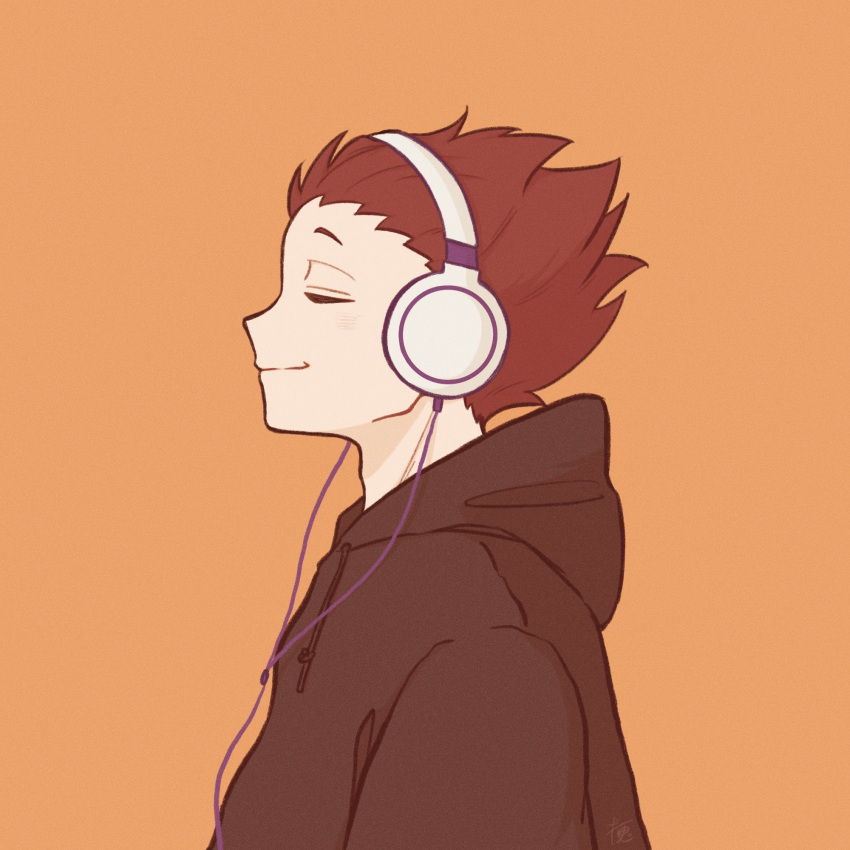 1boy, adam's_apple, black_hoodie, brown_hair, closed_eyes, closed_mouth, commentary_request, drawstring