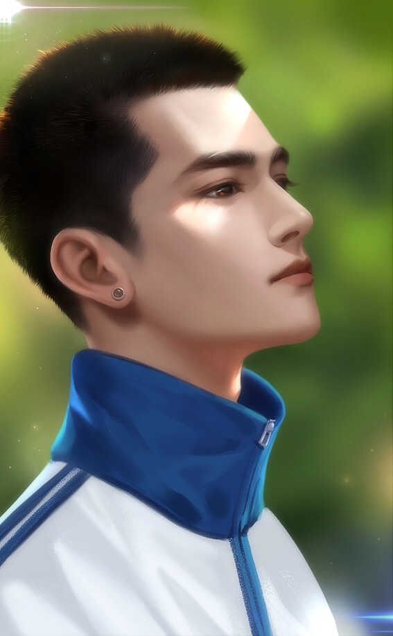 1boy, asian, black_hair, blurry, blurry_background, brown_eyes, closed_mouth, day