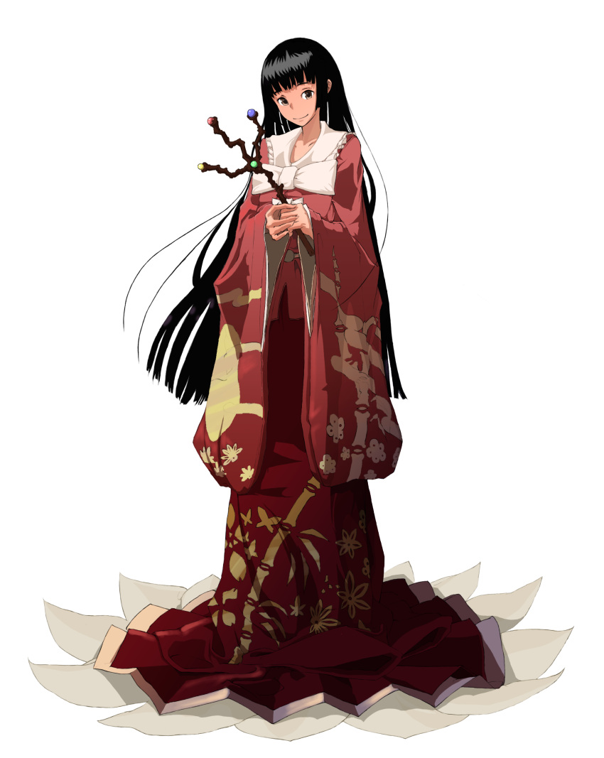 absurdres, bamboo, black_hair, branch, brown_eyes, butterfly, female, flower
