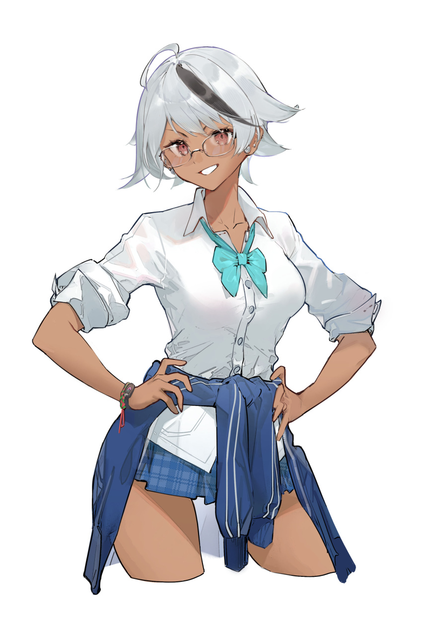 1girl, absurdres, ahoge, aqua_bow, aqua_bowtie, barbell_piercing, black_hair, blue_jacket
