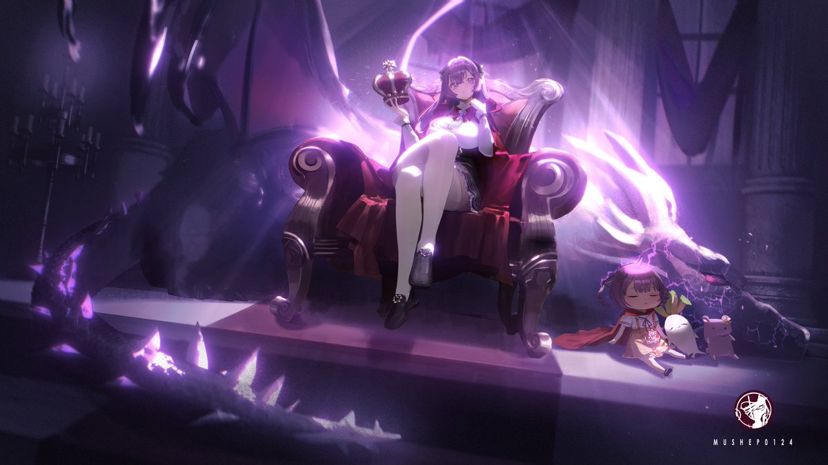 2girls, abroccoli, artist_logo, artist_name, black_shoes, black_skirt, breasts, cape