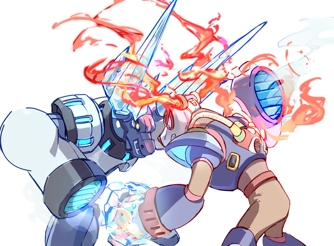 2boys, battle, blizzack_staggroff, clenched_hand, clenched_hands, cowboy_shot, deer, fiery_horns