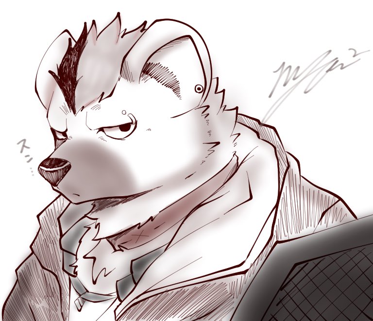 1boy, arknights, ballistic_shield, black_jacket, closed_eyes, commentary_request, dog_nose, ear_piercing