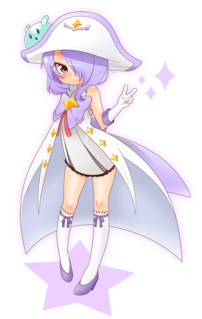 gainax, hair_over_one_eye, houkago_no_pleiades, inuue_kiyu, legwear, magical_girl, nanako_(houkago_no_pleiades), peace_sign