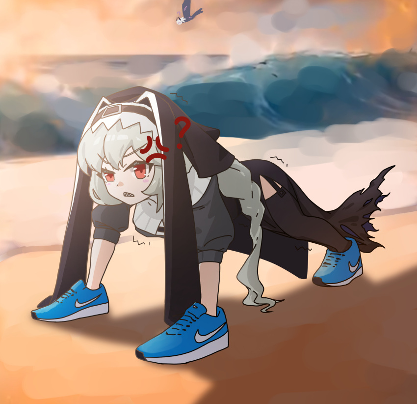 ?, all_fours, anger_vein, arknights, ascot, beach, belt, belt_buckle