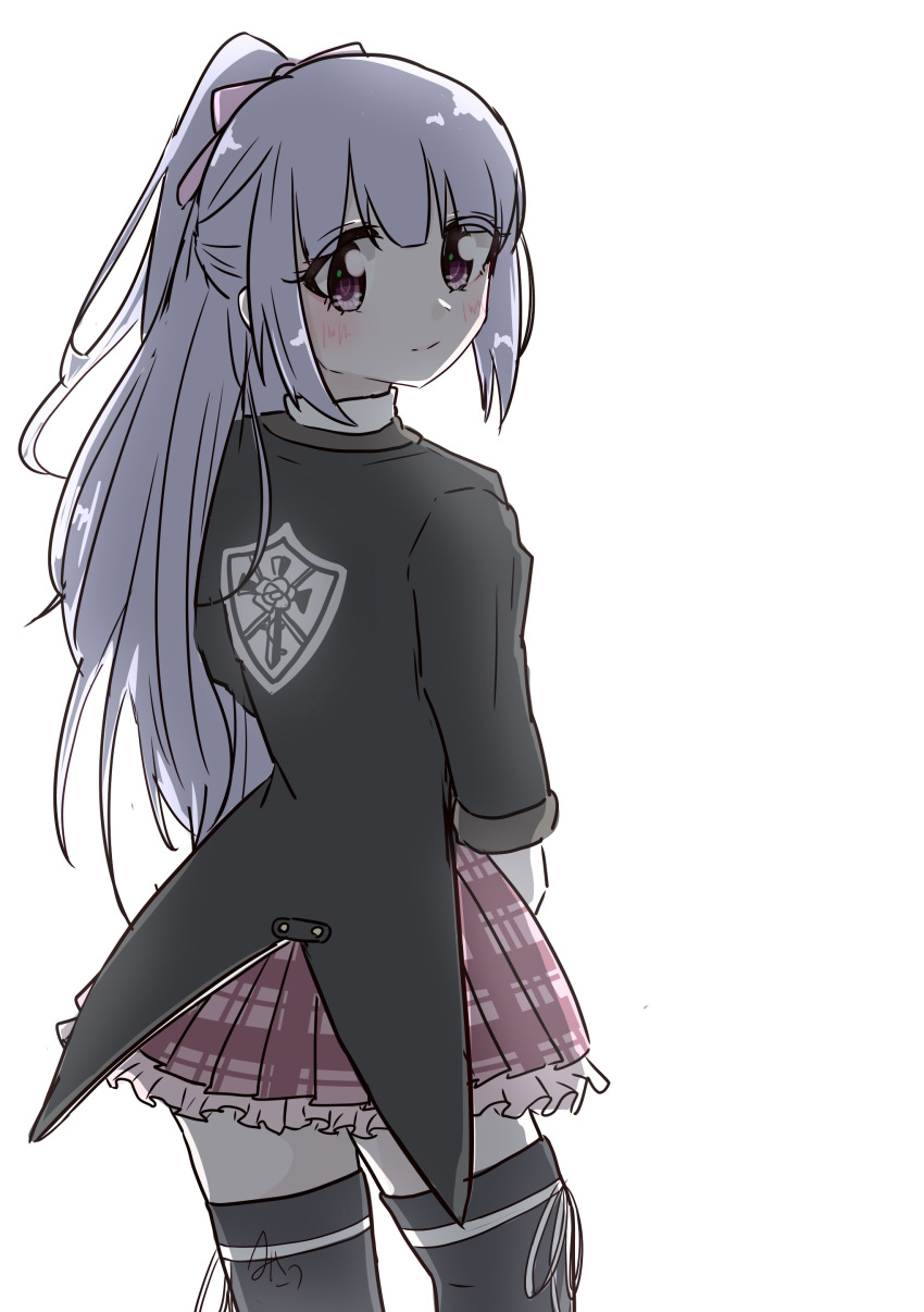 1girl, absurdres, artist_name, assault_lily, black_jacket, black_thighhighs, blush, bow