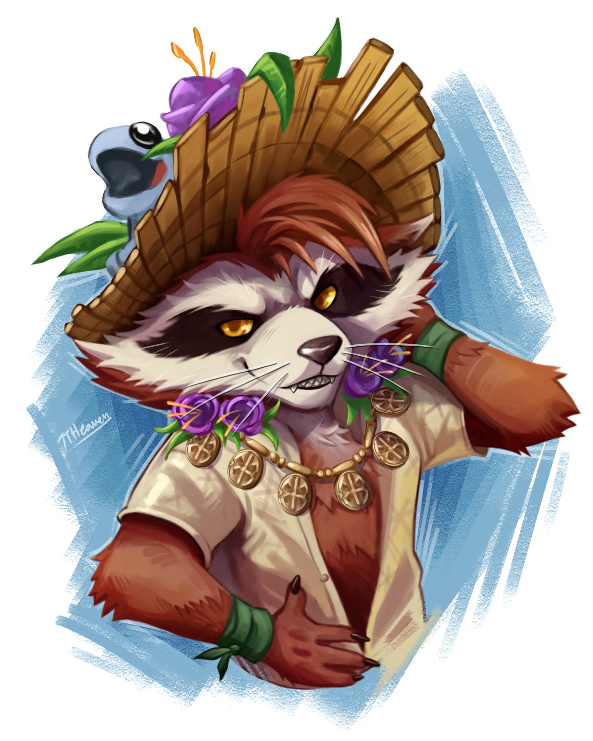 1boy, 7th_art_forge, artist_name, claws, costume_request, english_commentary, fangs, flower