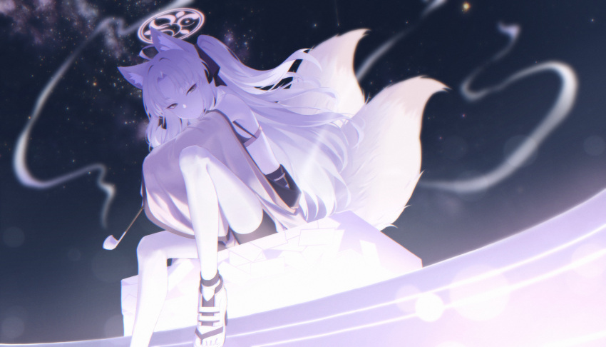 1girl, absurdres, ahoge, animal_ears, black_ribbon, black_shoes, blue_archive, brown_eyes