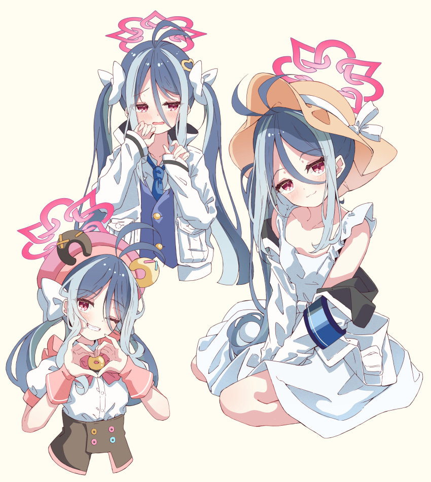 1girl, 4-finger_heart_hands, :3, ;d, absurdres, alternate_costume, alternate_hairstyle, antenna_hair