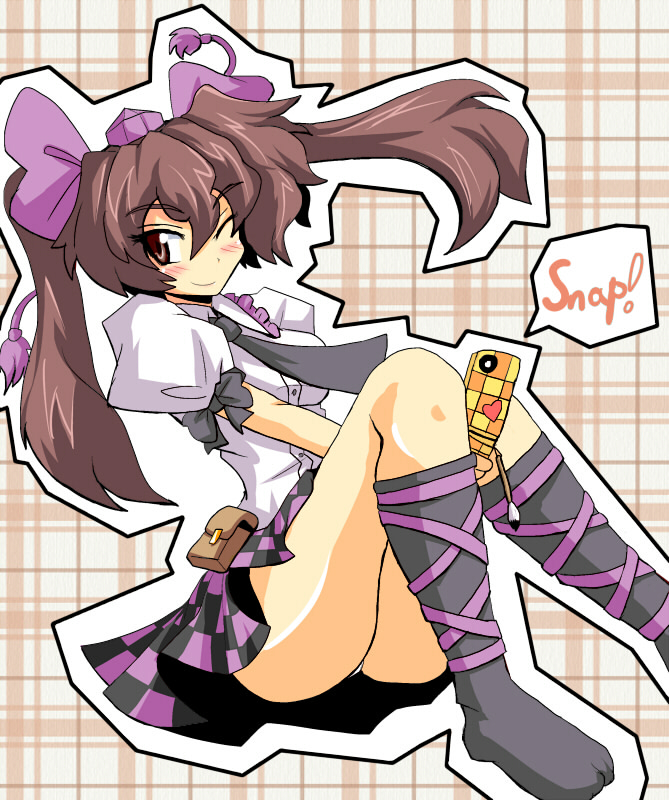 brown_eyes, brown_hair, cellphone, haruka_(kokuteizyo), harukatron, himekaidou_hatate, phone, solo