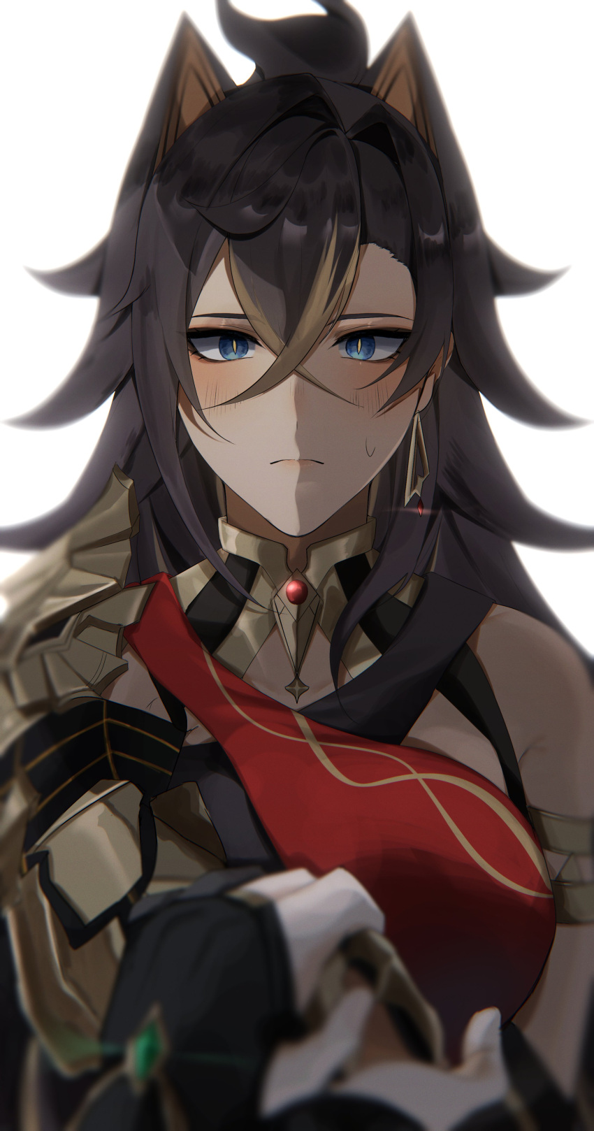 1boy, 1girl, 4reiji, absurdres, alhaitham_(genshin_impact), armlet, armor, armpit_crease