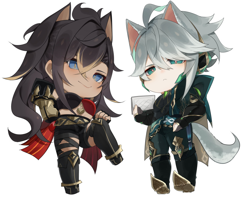 1boy, 1girl, 4reiji, absurdres, ahoge, alhaitham_(genshin_impact), animal_ears, bandeau