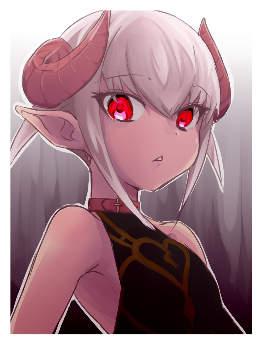1girl, :<, absurdres, armpits, ashigaru_kinoko, bare_shoulders, belt_collar, black_background