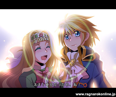 1boy, 1girl, ascot, blonde_hair, blue_coat, blue_eyes, blush, bow