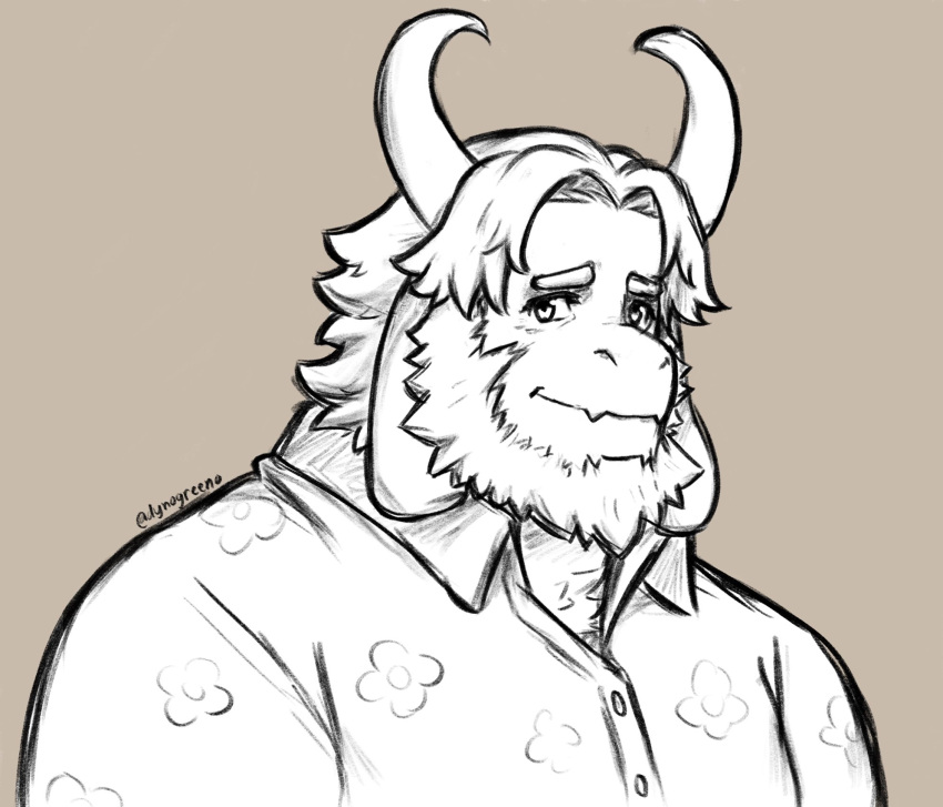 1boy, 2d, animal_ears, anthro, asgore_dreemurr, bara, beard, brown_background