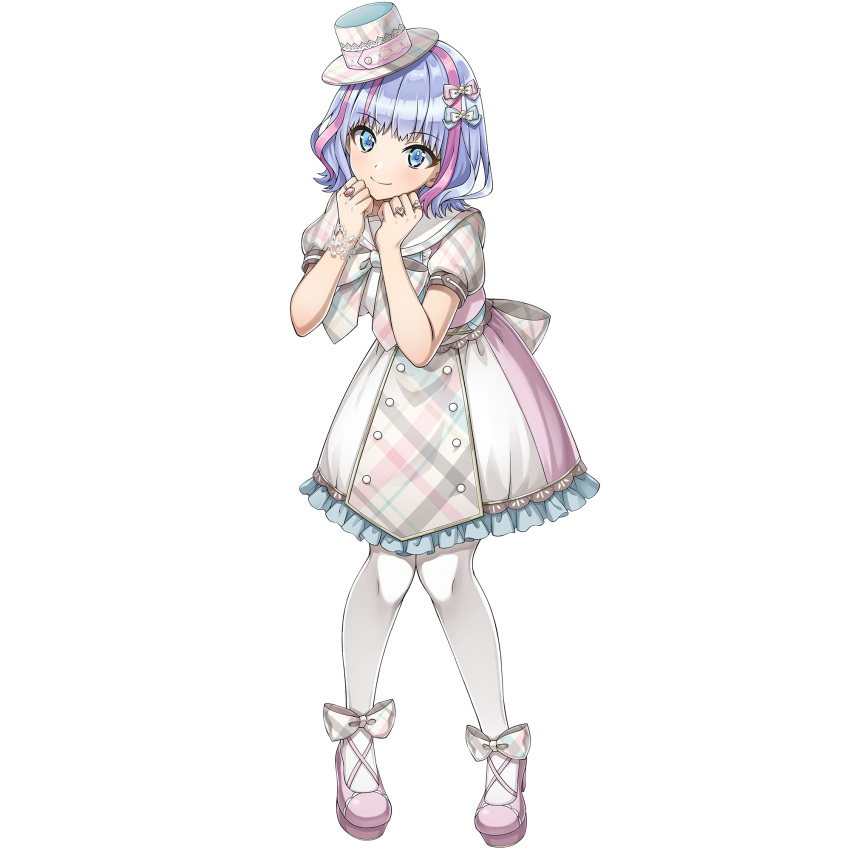 1girl, blue_eyes, blush, bow, breasts, closed_mouth, dolphin_wave, dress