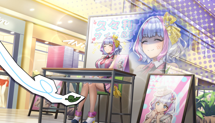 1girl, anger_vein, angry, bow, breasts, dolphin_wave, game_cg, gloves